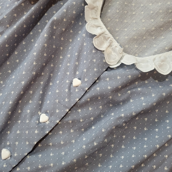 Vintage Handmade Blue & White Heart Detailing Embroidered Midi Dress Size Medium - Picture 4 of 9